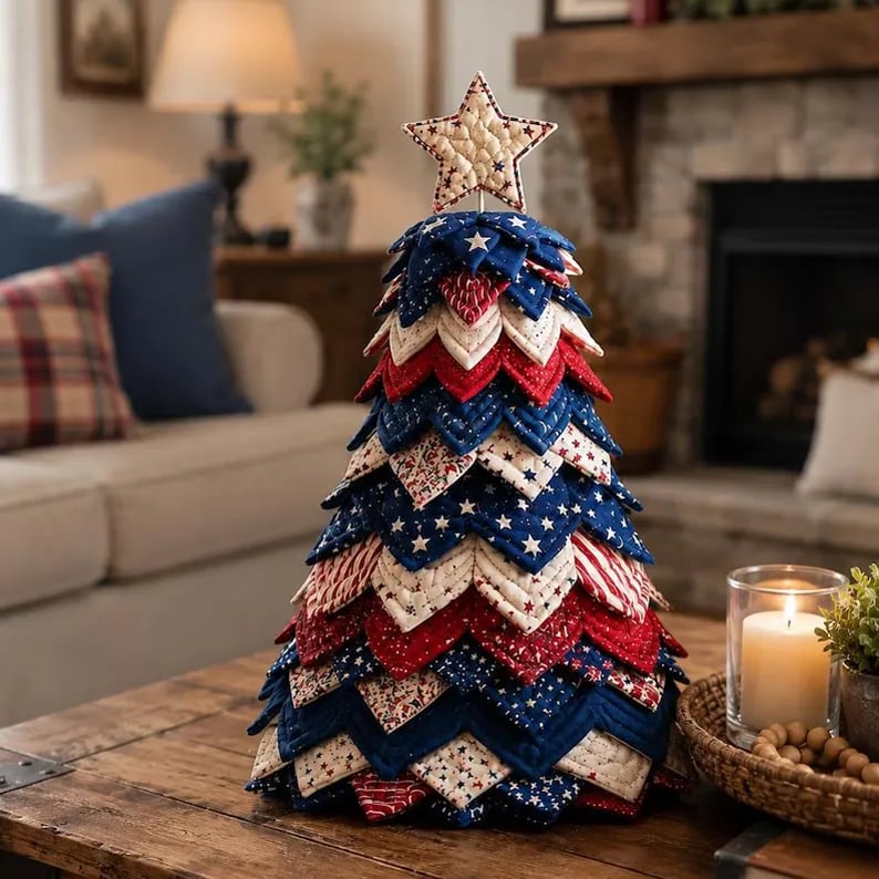 🔥LAST DAY70% OFF - 🎄Americana Christmas Tree Quilt Kit – Easy Layered Fabric Holiday Décor for Quilting Lovers