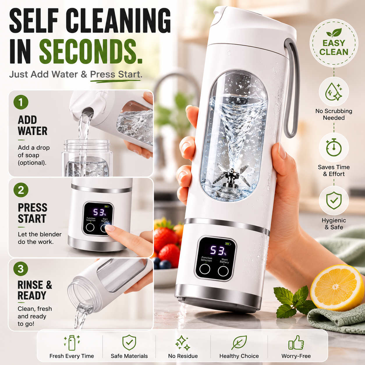 🔥Last Day 70% OFF——Portable USB Blender with LED Display - Perfect for Smoothies & Juices