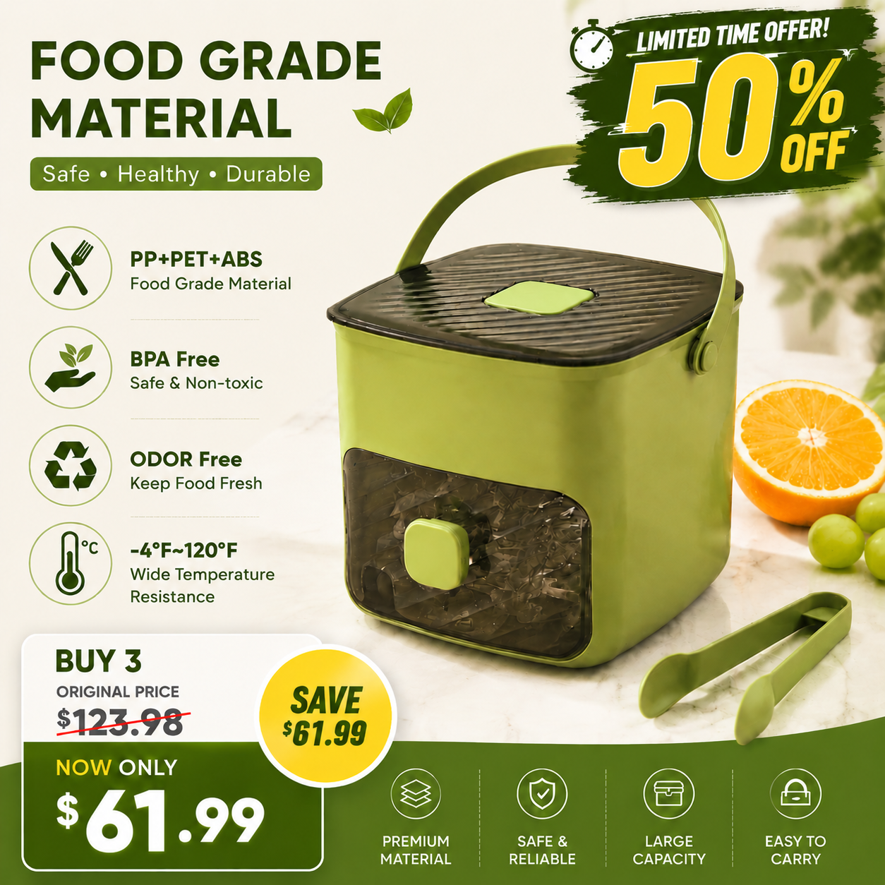 🔥 TODAY ONLY – 50% OFF LIMITED rand New Upgraded Ice Cube Tray Press Once, Get Ice Instantly No Scooping.