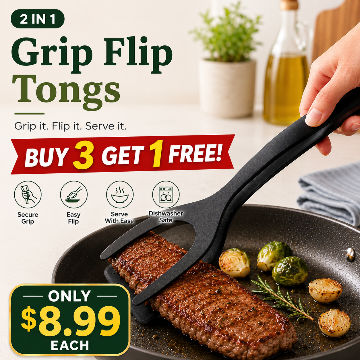 🔥LIMITED-TIME OFFER 50% Off🎁 2-in-1 Grip & Flip Kitchen Tongs