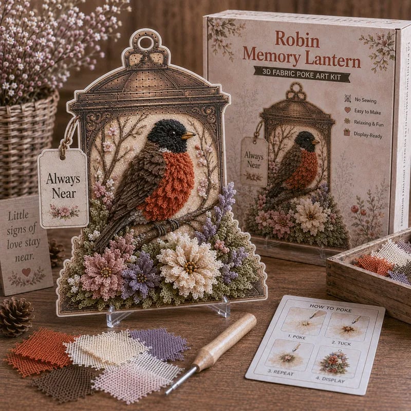 🕊️ Always Near 3D Fabric Poke Art Memory Lantern Kit | No-Sew Bird Keepsake Craft with Pre-Punched Board, Display Stand & Keepsake Tag ✨