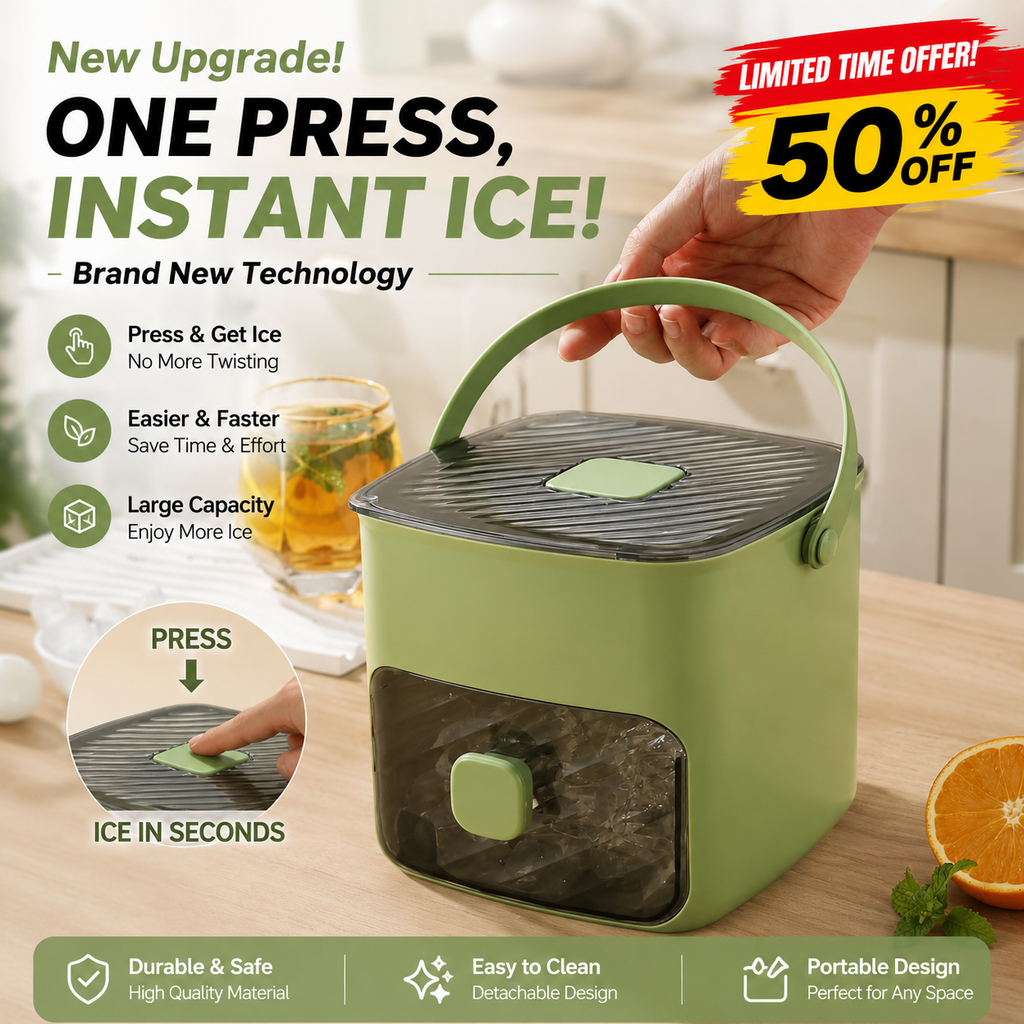 🔥 TODAY ONLY – 50% OFF LIMITED rand New Upgraded Ice Cube Tray Press Once, Get Ice Instantly No Scooping.