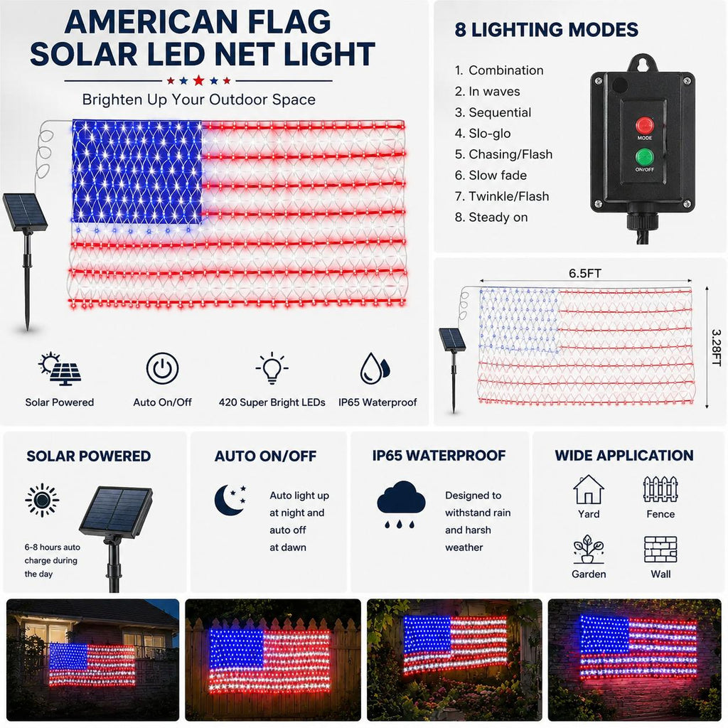 250th Anniversary Special Deal 60% ! 🇺🇸🎆 Solar USA Flag Lights | Super Bright Patriotic Outdoor Decor