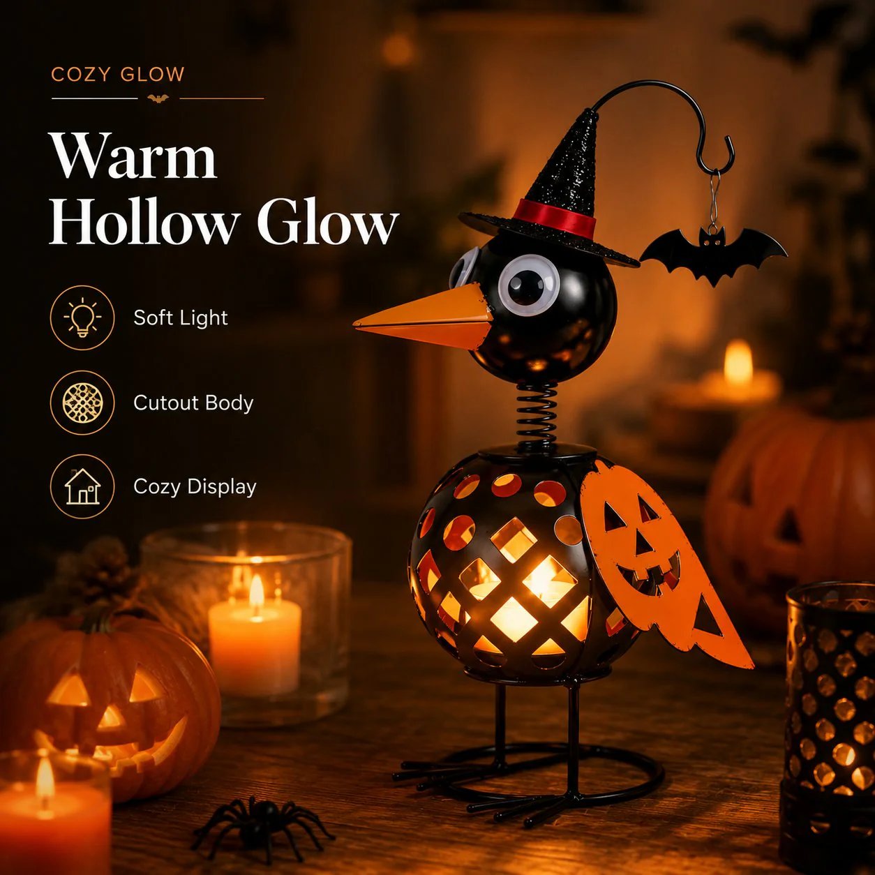 🔥Last Day 70% OFF🔥Wrought Iron Crow and Pumpkin Ornament🐦🎃
