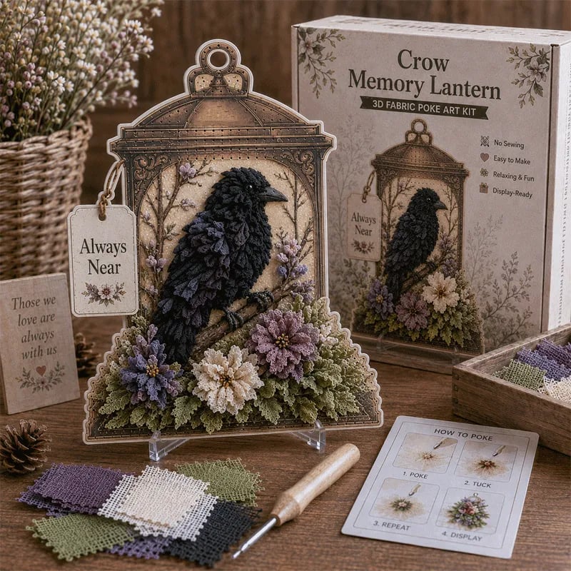 🕊️ Always Near 3D Fabric Poke Art Memory Lantern Kit | No-Sew Bird Keepsake Craft with Pre-Punched Board, Display Stand & Keepsake Tag ✨