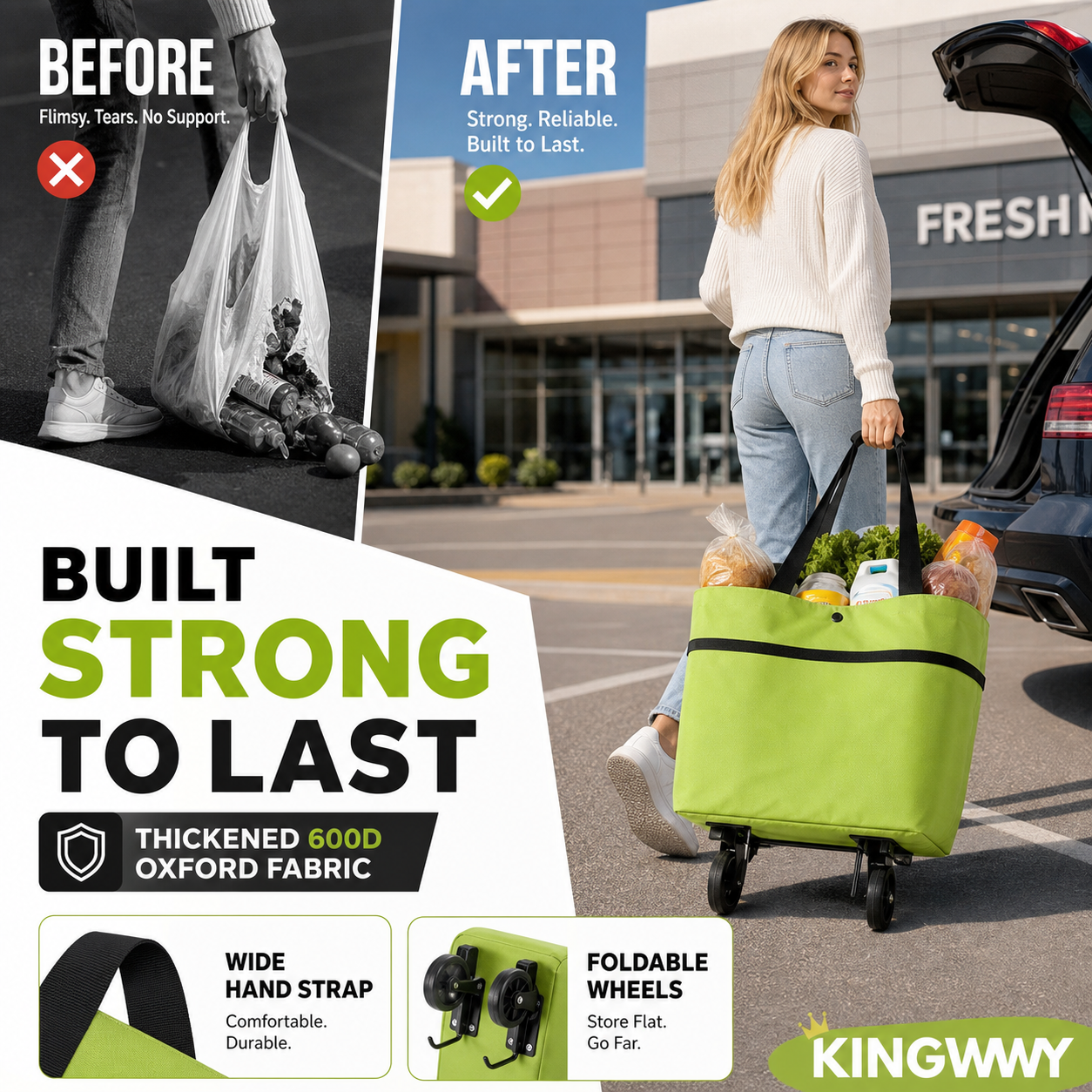🔥Last day - Limted Time 50% OFF! 💞 2-in-1 Foldable Shopping Cart – Carry & Roll with Ease 🛒