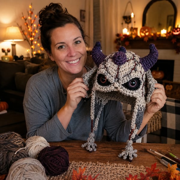 🔥 LAST DAY 70% OFF – 🎃 Halloween Monster Hood DIY Crochet Kit | Premium Soft Yarn Materials with Step-by-Step Guide DIY Handmade Wearable Character Hood 🧶🎭✨