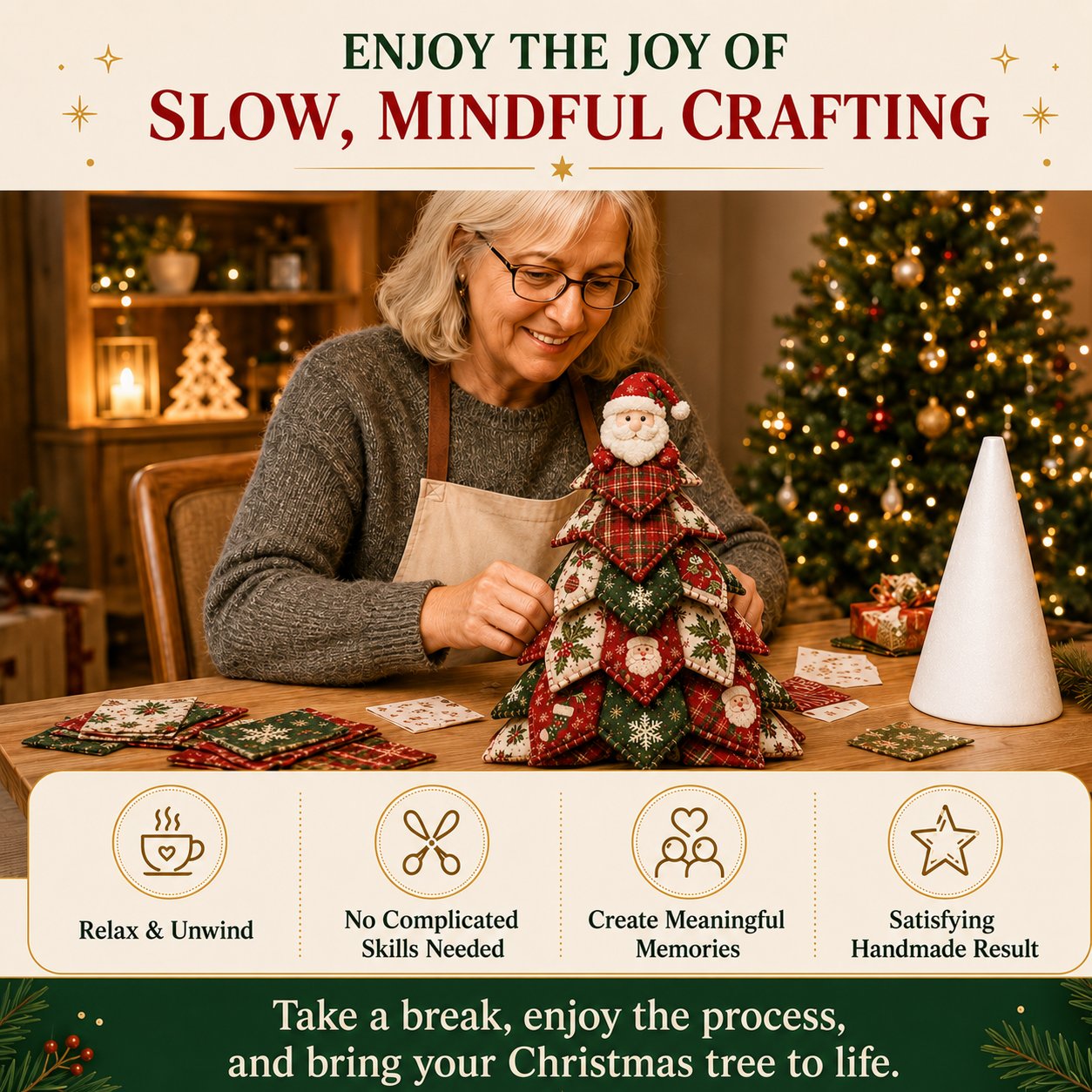 🔥LAST DAY 70% OFF - 🎄🧵DIY Quilted Christmas Tree Kit – Handmade Fabric Holiday Tabletop Tree Decor