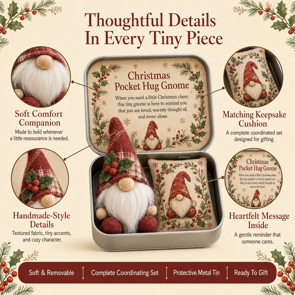 💌 Pocket Hug Gnome Comfort Gift Tin | Mini Plush Keepsake with Heartfelt Message, Matching Cushion & Protective Metal Case 🧸✨