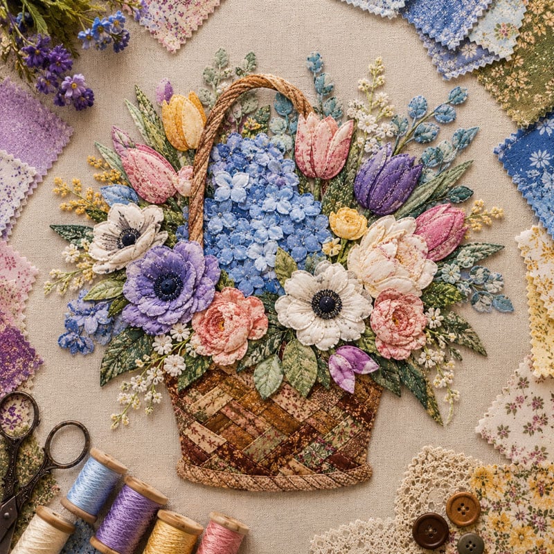 Last Day — Limted Time 70% OFF！——🌸Floral Basket Patchwork DIY Kit