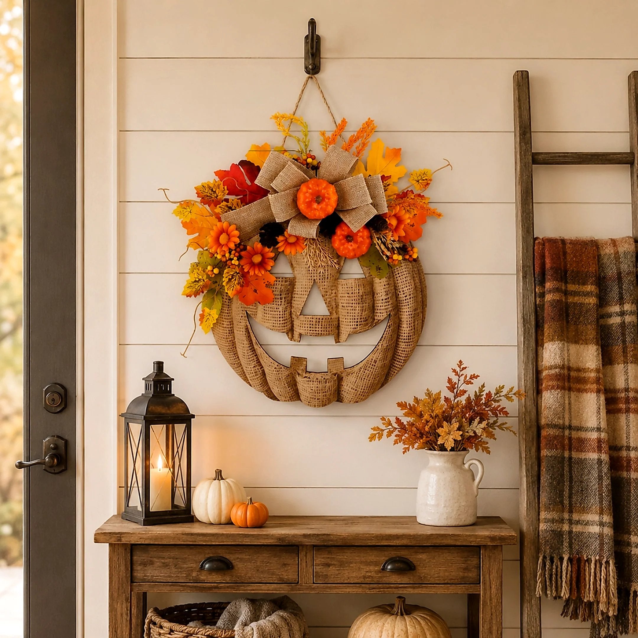 🔥Halloween Early Bird Special: Enjoy 70% OFF——🎃Lighted Burlap Pumpkin Wreath