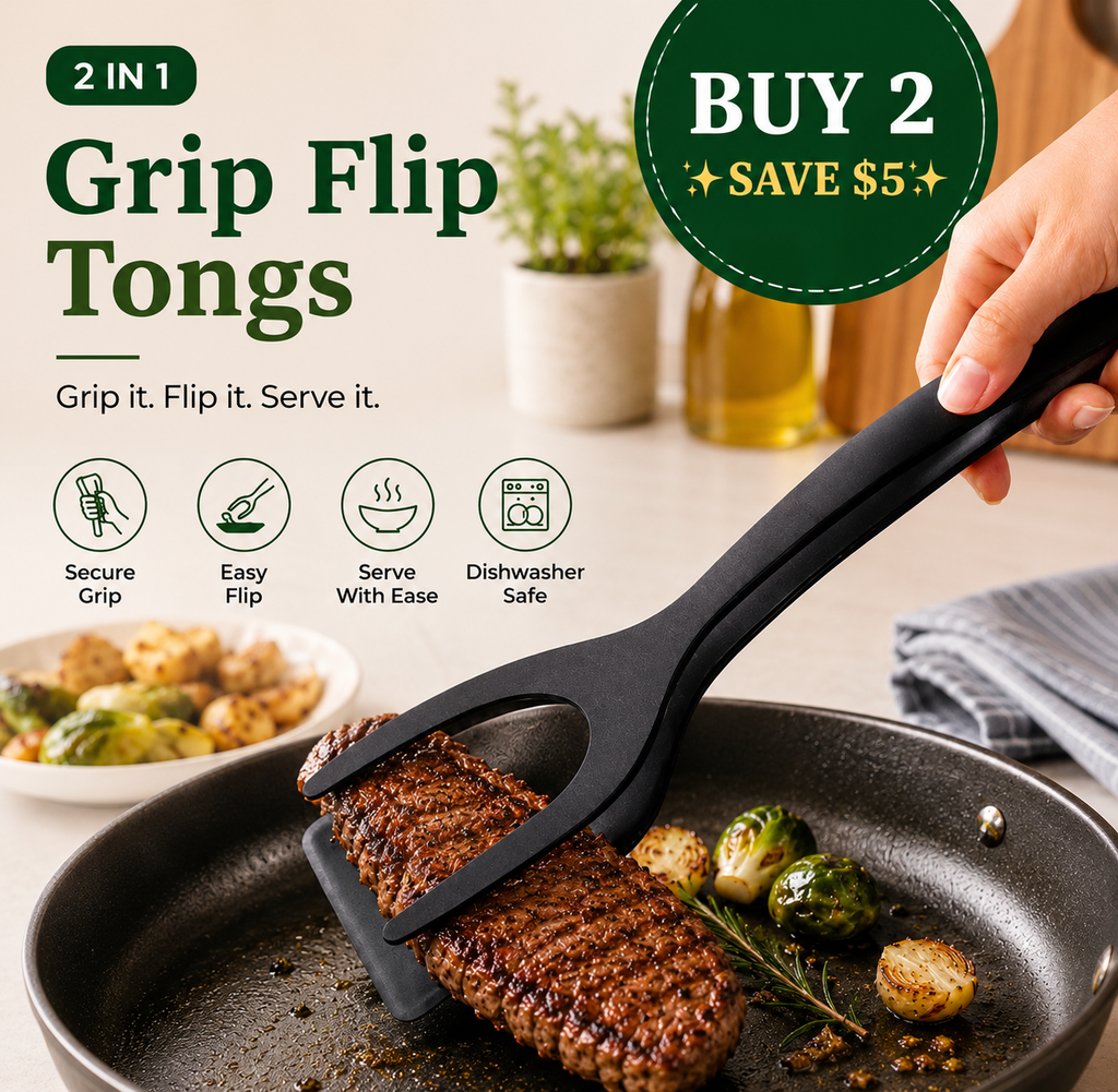 🔥LIMITED-TIME OFFER 50% Off🎁 2-in-1 Grip & Flip Kitchen Tongs