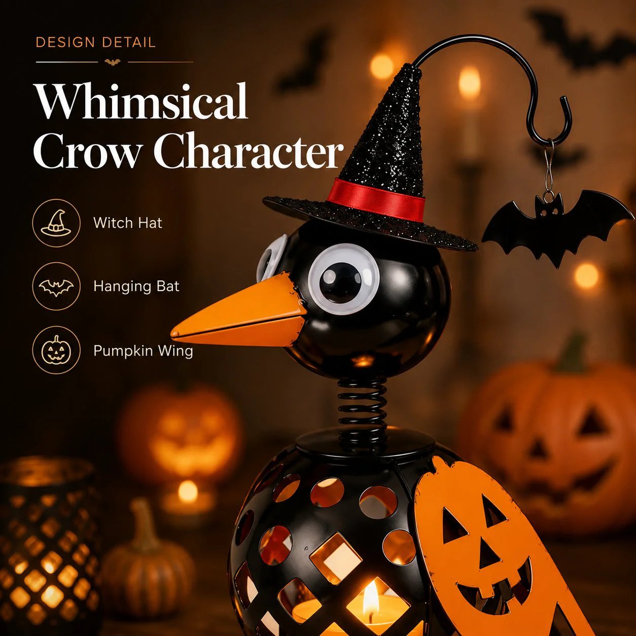 🔥Last Day 70% OFF🔥Wrought Iron Crow and Pumpkin Ornament🐦🎃