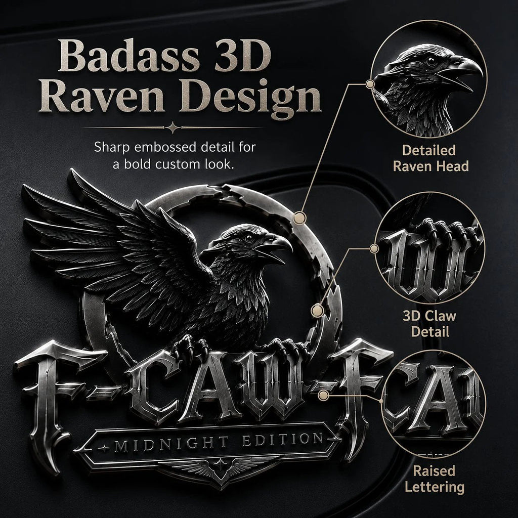 🦅 F-CAW-FTM Midnight Edition Metal Emblem - Premium Raven Badge For Drivers With Attitude