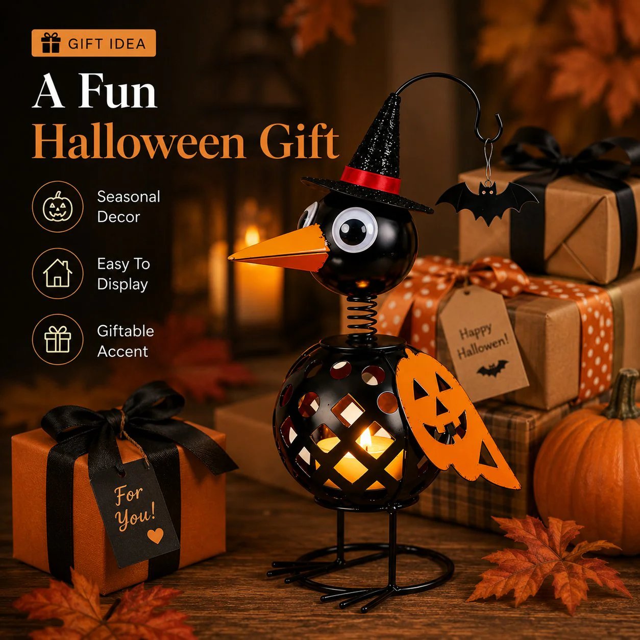🔥Last Day 70% OFF🔥Wrought Iron Crow and Pumpkin Ornament🐦🎃