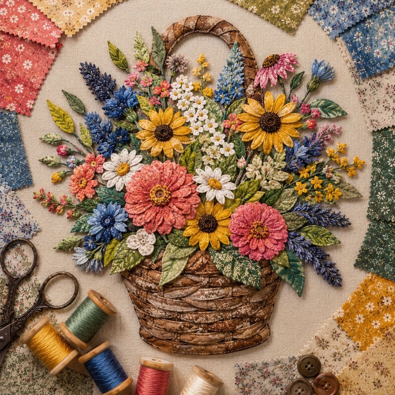 Last Day — Limted Time 70% OFF！——🌸Floral Basket Patchwork DIY Kit