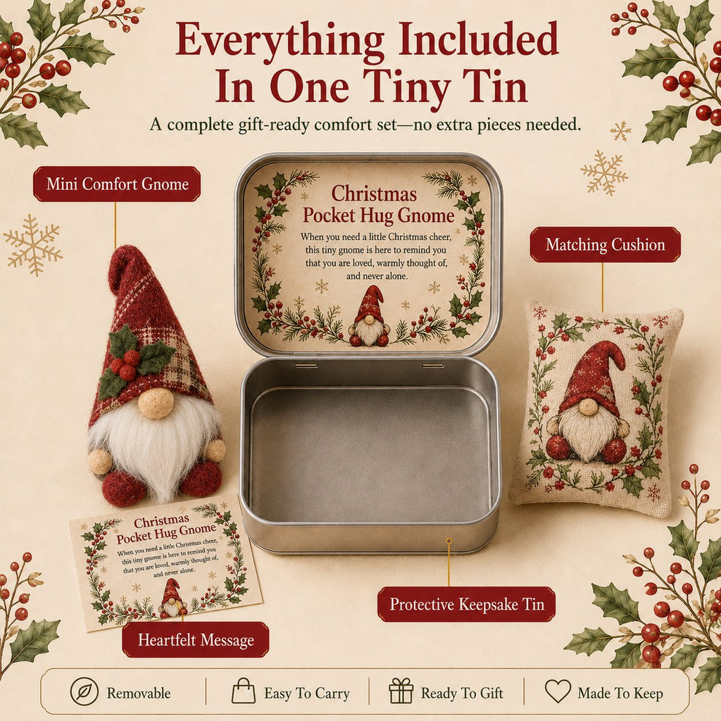 💌 Pocket Hug Gnome Comfort Gift Tin | Mini Plush Keepsake with Heartfelt Message, Matching Cushion & Protective Metal Case 🧸✨