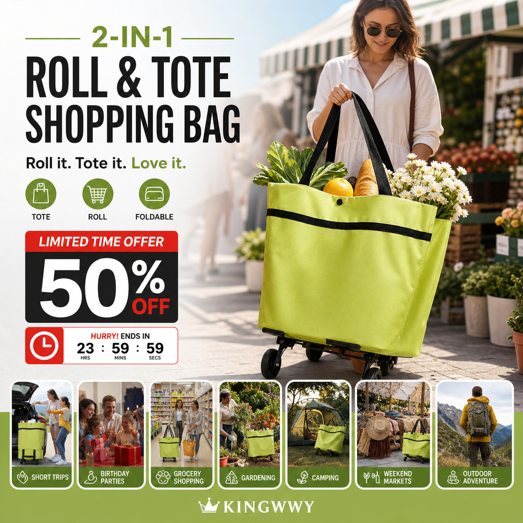 🔥Last day - Limted Time 50% OFF! 💞 2-in-1 Foldable Shopping Cart – Carry & Roll with Ease 🛒