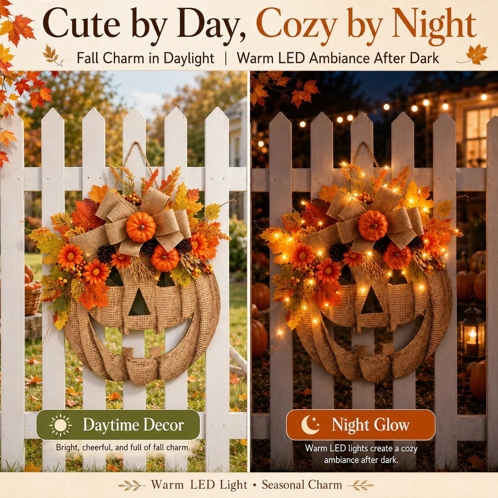 🔥Halloween Early Bird Special: Enjoy 70% OFF——🎃Lighted Burlap Pumpkin Wreath