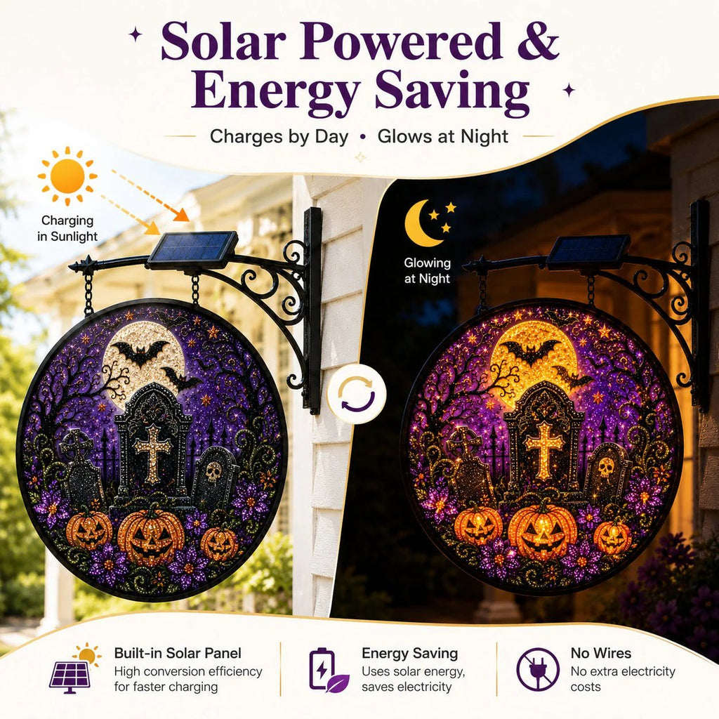 🔥Halloween Early Bird Special: Enjoy 70% OFF——🎃 Solar Halloween LED Hanging Sign Light 👻
