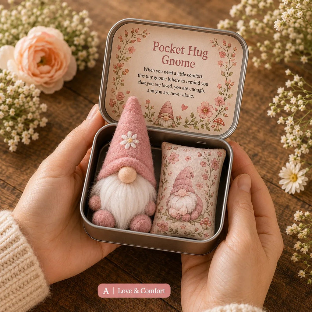 💌 Pocket Hug Gnome Comfort Gift Tin | Mini Plush Keepsake with Heartfelt Message, Matching Cushion & Protective Metal Case 🧸✨