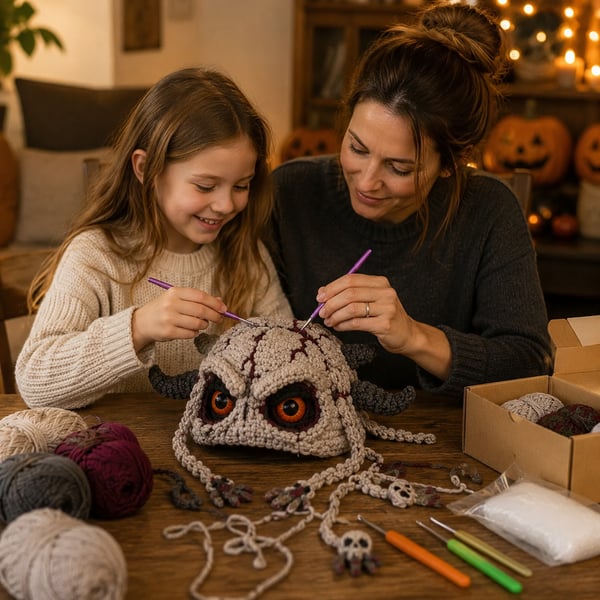 🔥 LAST DAY 70% OFF – 🎃 Halloween Monster Hood DIY Crochet Kit | Premium Soft Yarn Materials with Step-by-Step Guide DIY Handmade Wearable Character Hood 🧶🎭✨