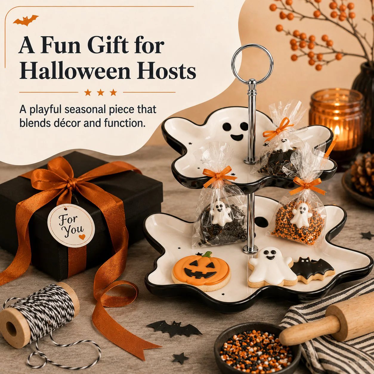 💥 Last Day 49% OFF——🎉Two-Tier Ghost Serving Stand