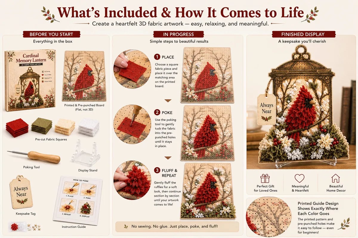 🕊️ Always Near 3D Fabric Poke Art Memory Lantern Kit | No-Sew Bird Keepsake Craft with Pre-Punched Board, Display Stand & Keepsake Tag ✨