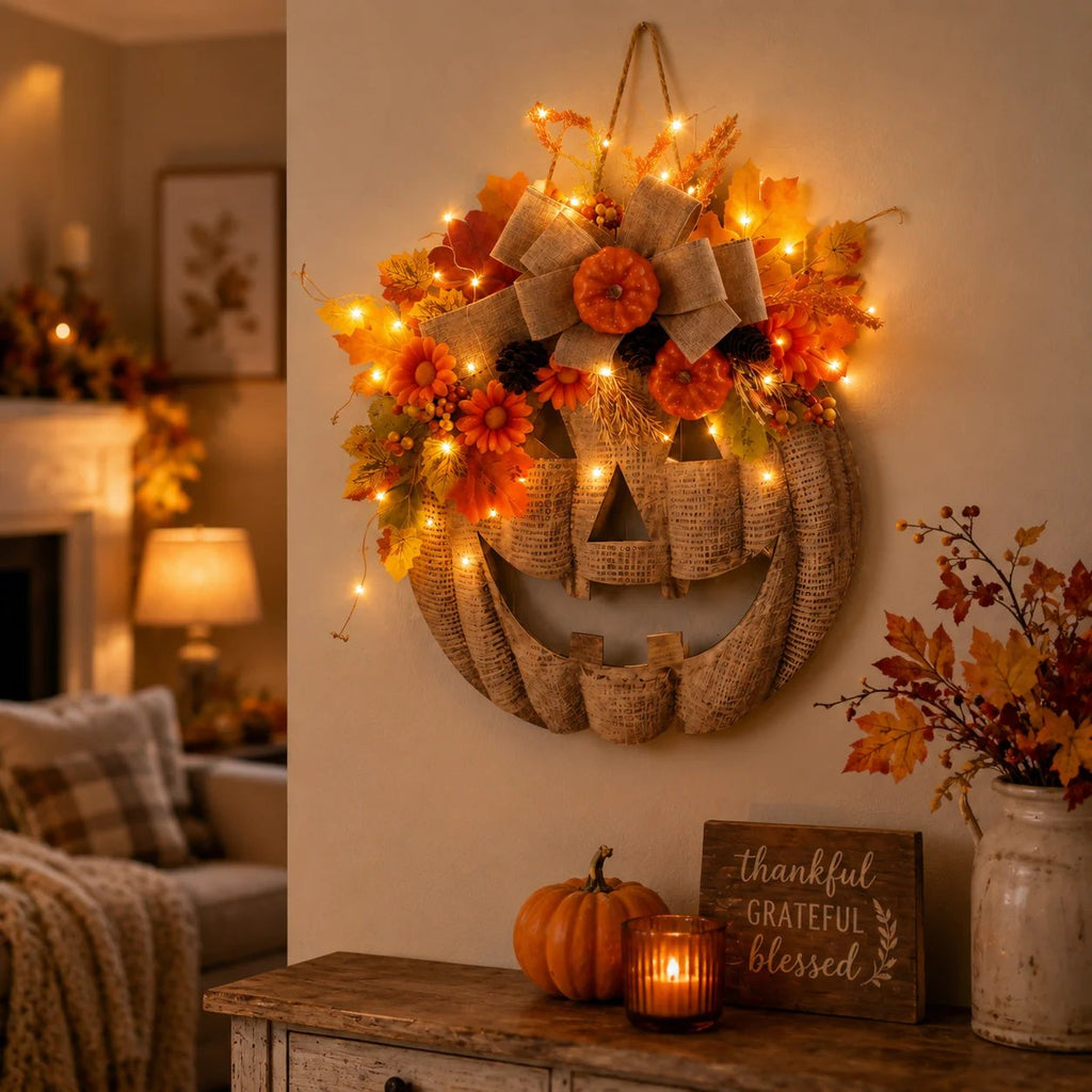 🔥Halloween Early Bird Special: Enjoy 70% OFF——🎃Lighted Burlap Pumpkin Wreath