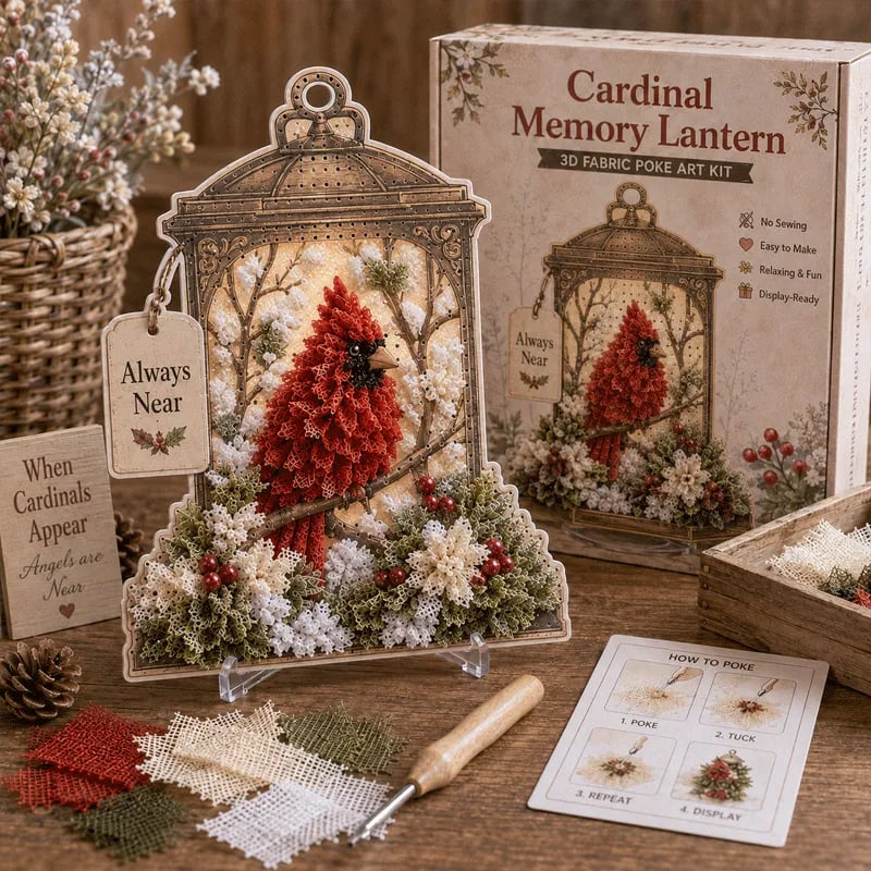 🕊️ Always Near 3D Fabric Poke Art Memory Lantern Kit | No-Sew Bird Keepsake Craft with Pre-Punched Board, Display Stand & Keepsake Tag ✨