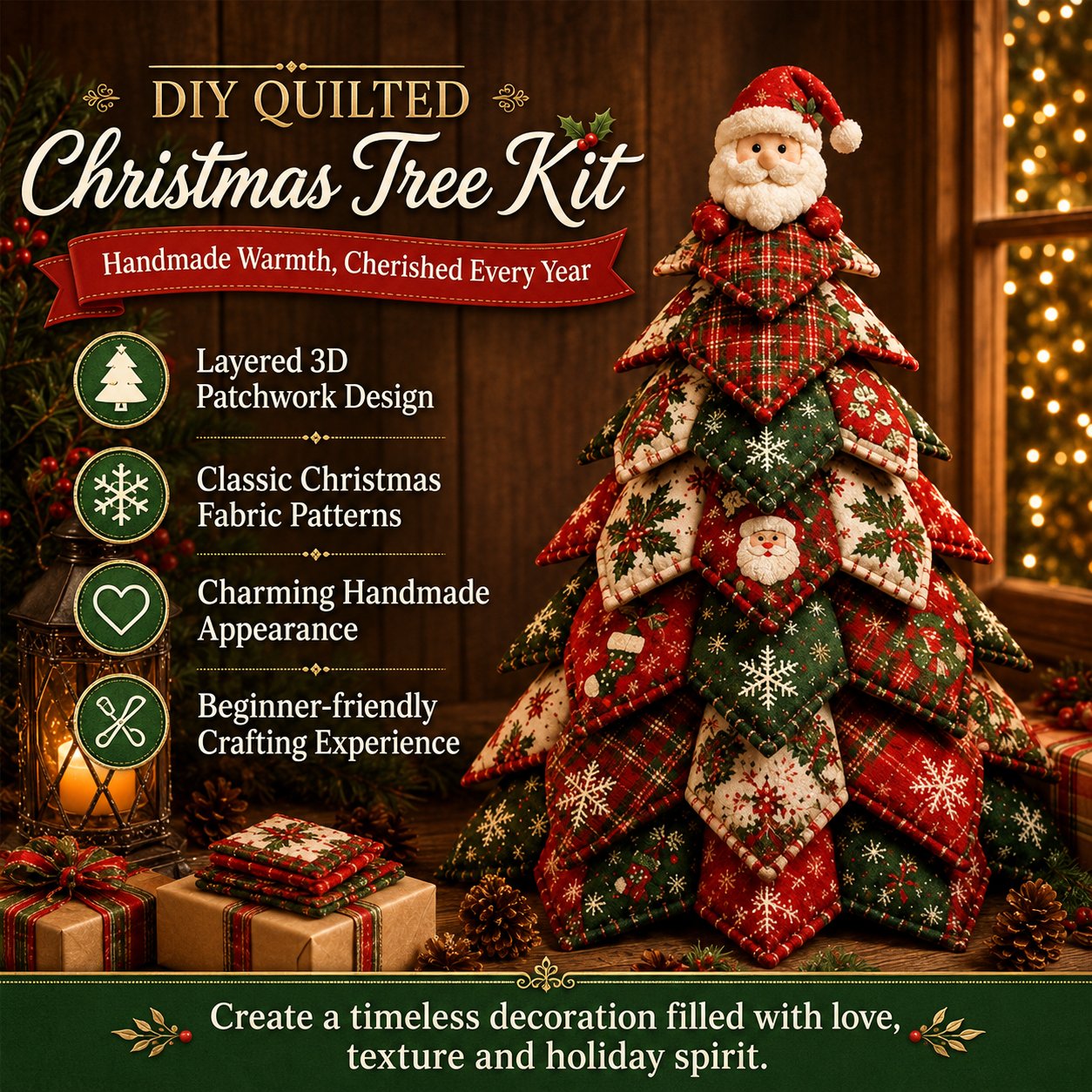 🔥LAST DAY 70% OFF - 🎄🧵DIY Quilted Christmas Tree Kit – Handmade Fabric Holiday Tabletop Tree Decor