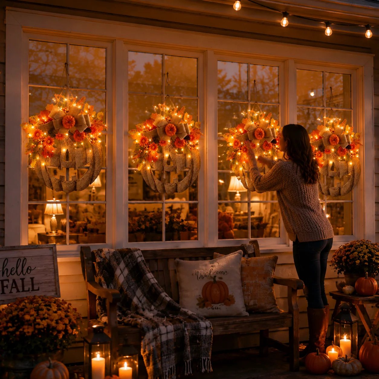 🔥Halloween Early Bird Special: Enjoy 70% OFF——🎃Lighted Burlap Pumpkin Wreath