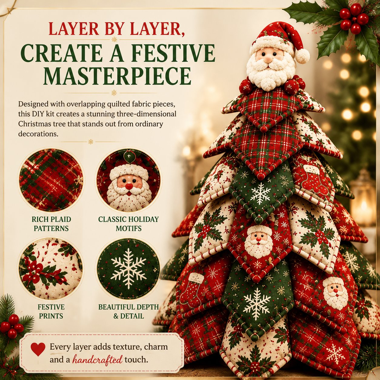 🔥LAST DAY 70% OFF - 🎄🧵DIY Quilted Christmas Tree Kit – Handmade Fabric Holiday Tabletop Tree Decor