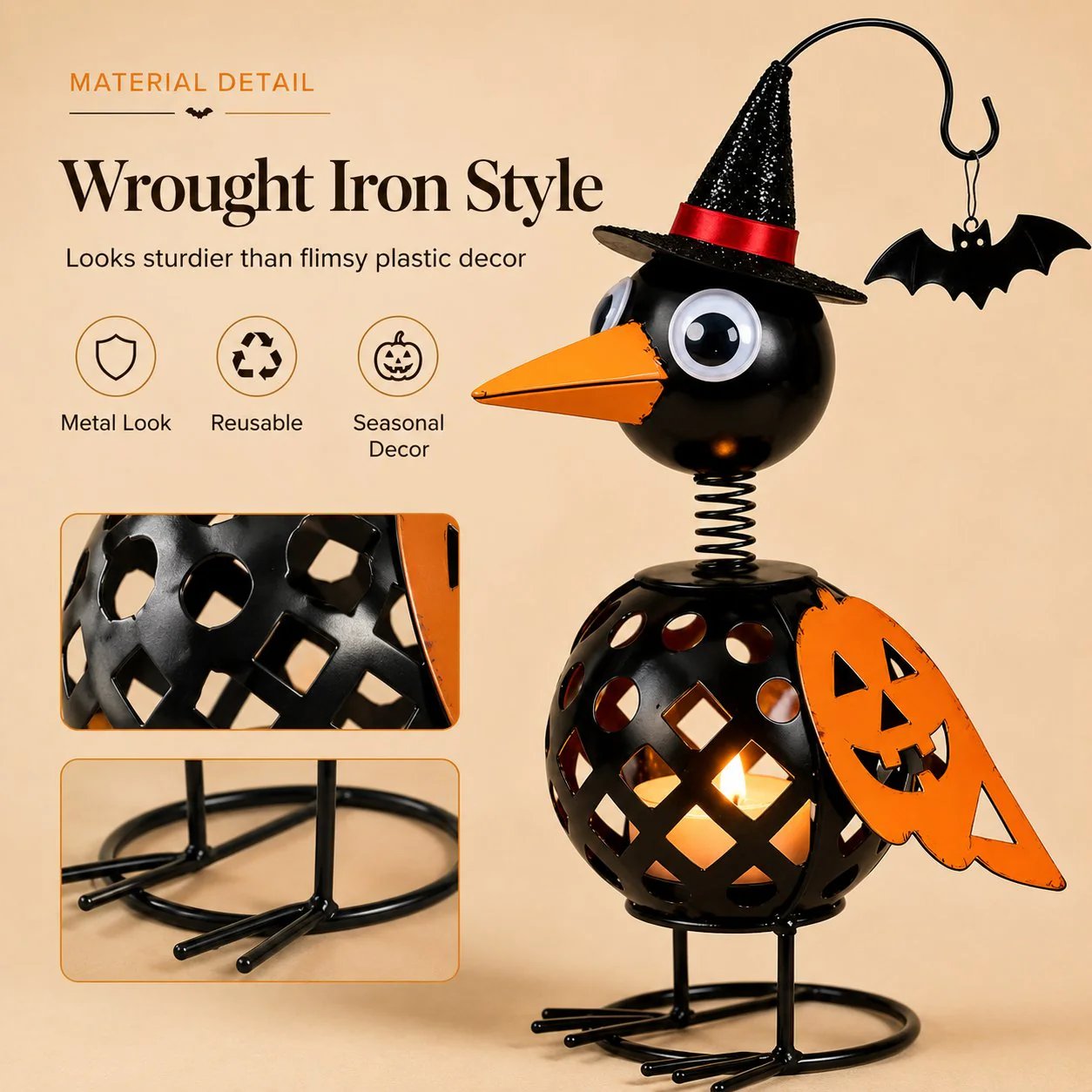 🔥Last Day 70% OFF🔥Wrought Iron Crow and Pumpkin Ornament🐦🎃