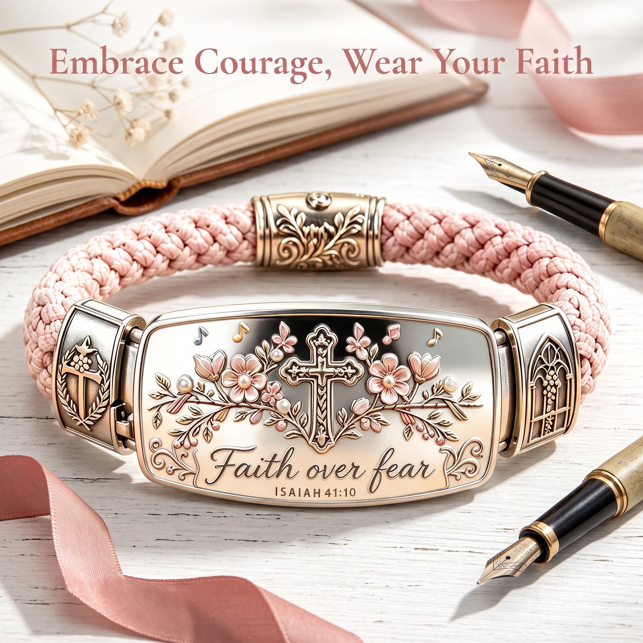 🔥Last day - Limted Time 70% OFF!——Faith Over Fear Bracelet – Christian Cross Bracelet Inspired by Isaiah 41:10, Hope, Courage & Divine Strength