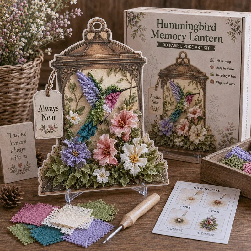 🕊️ Always Near 3D Fabric Poke Art Memory Lantern Kit | No-Sew Bird Keepsake Craft with Pre-Punched Board, Display Stand & Keepsake Tag ✨