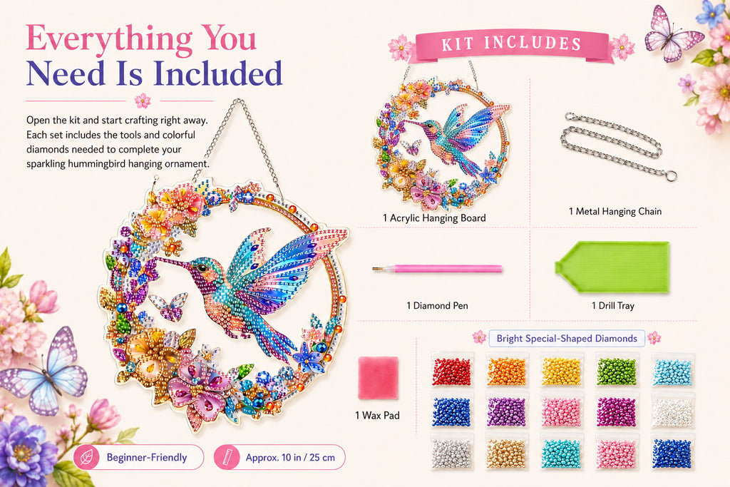 💥LAST DAY 50% OFF - Hummingbird Diamond Art Hanging Ornament Kit