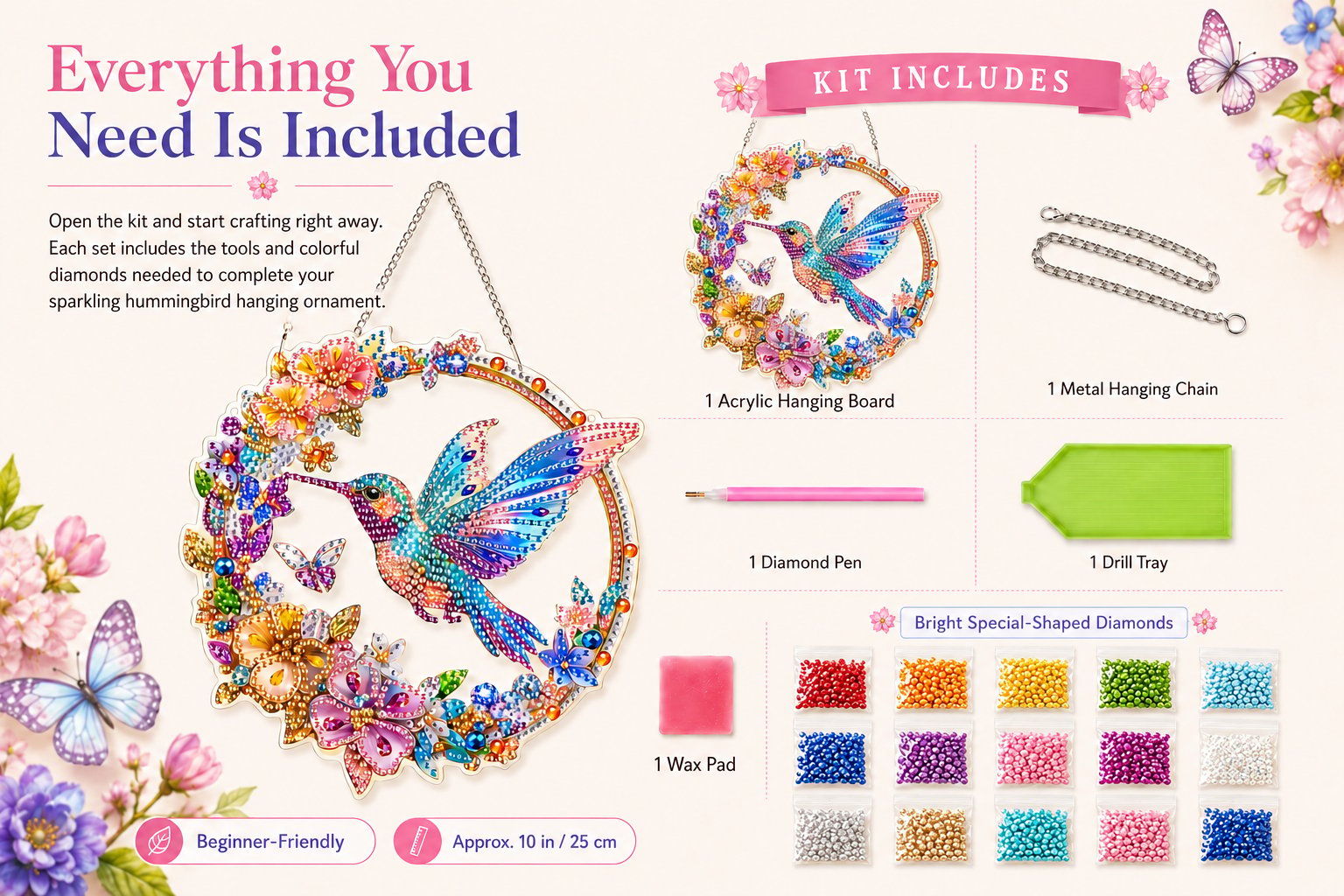💥LAST DAY 50% OFF - Hummingbird Diamond Art Hanging Ornament Kit