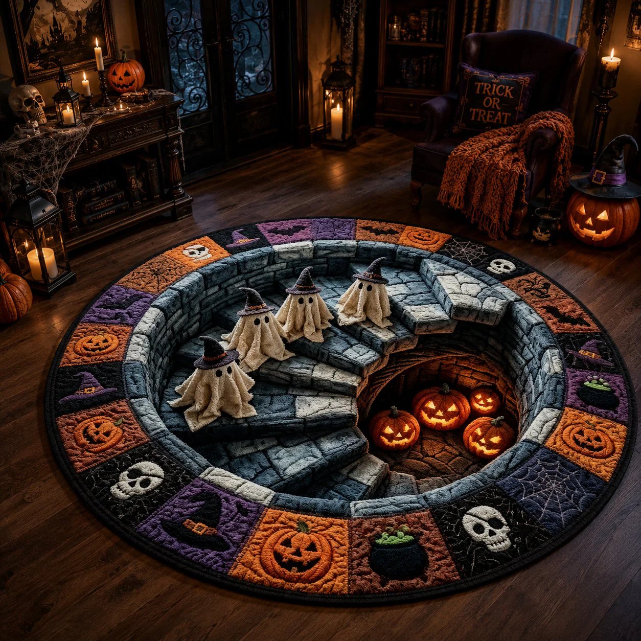 🔥Last day — Limted Time 70% OFF！——👻 3D Haunted Staircase Round Rug