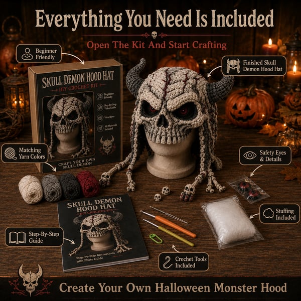 🔥 LAST DAY 70% OFF – 🎃 Halloween Monster Hood DIY Crochet Kit | Premium Soft Yarn Materials with Step-by-Step Guide DIY Handmade Wearable Character Hood 🧶🎭✨