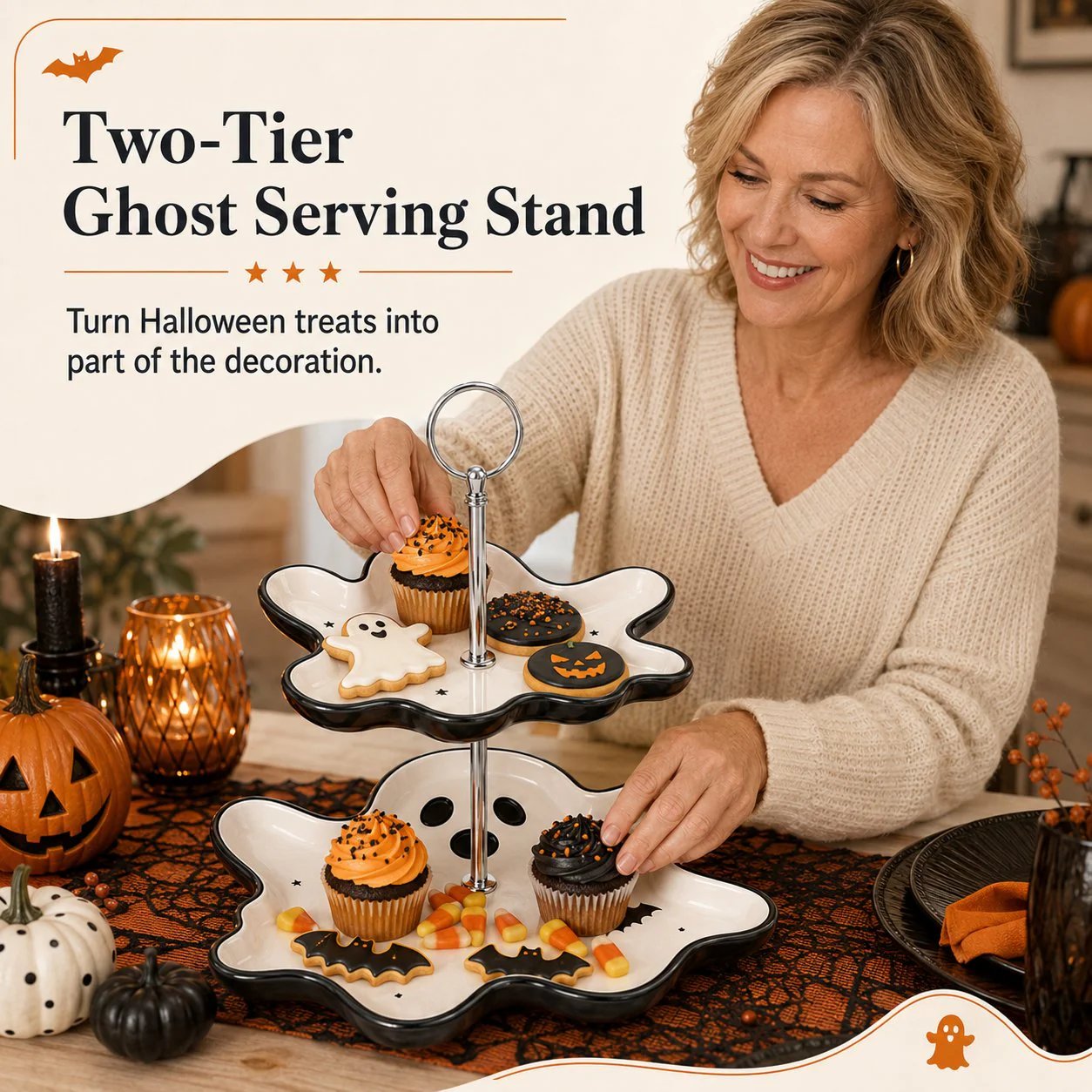 💥 Last Day 49% OFF——🎉Two-Tier Ghost Serving Stand