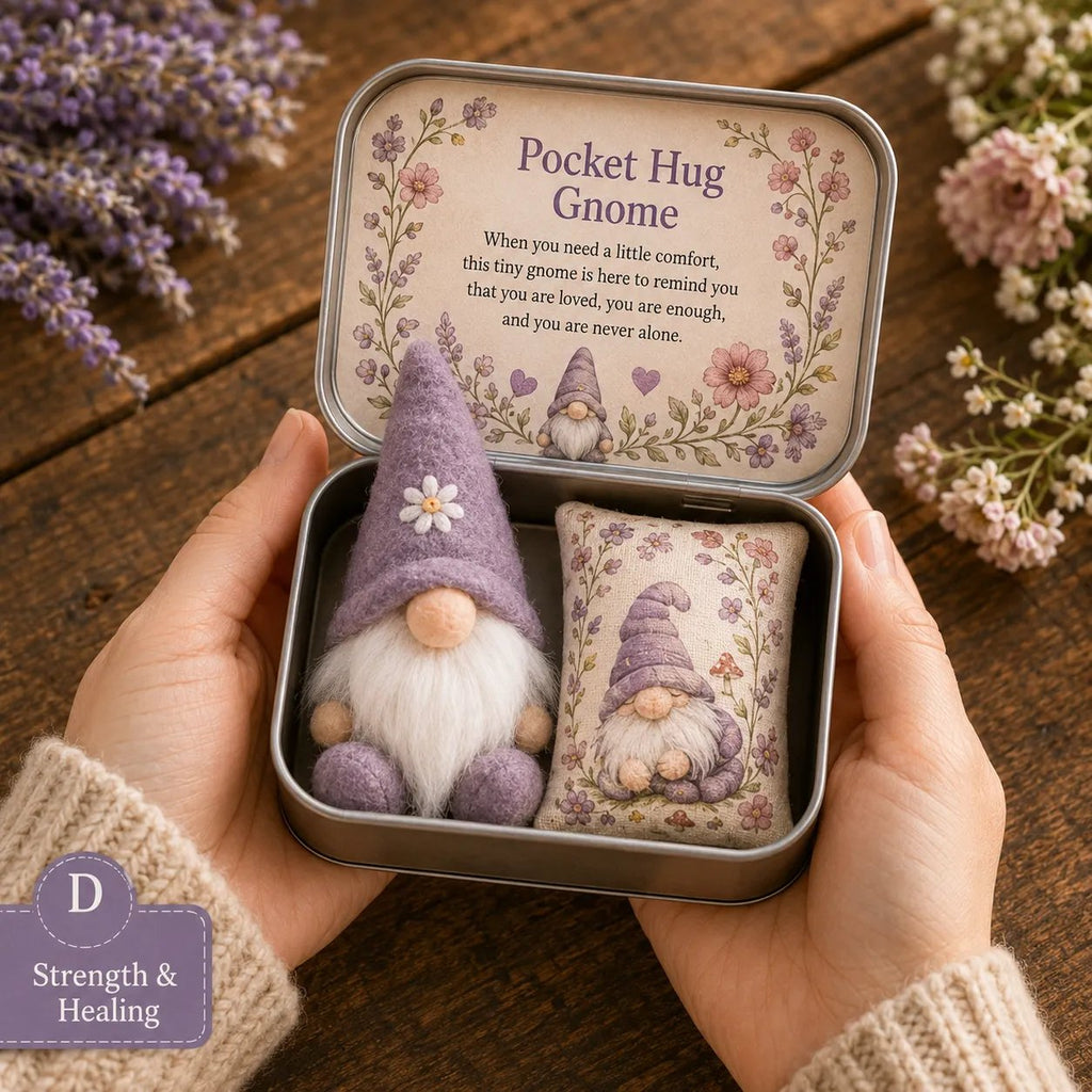 💌 Pocket Hug Gnome Comfort Gift Tin | Mini Plush Keepsake with Heartfelt Message, Matching Cushion & Protective Metal Case 🧸✨