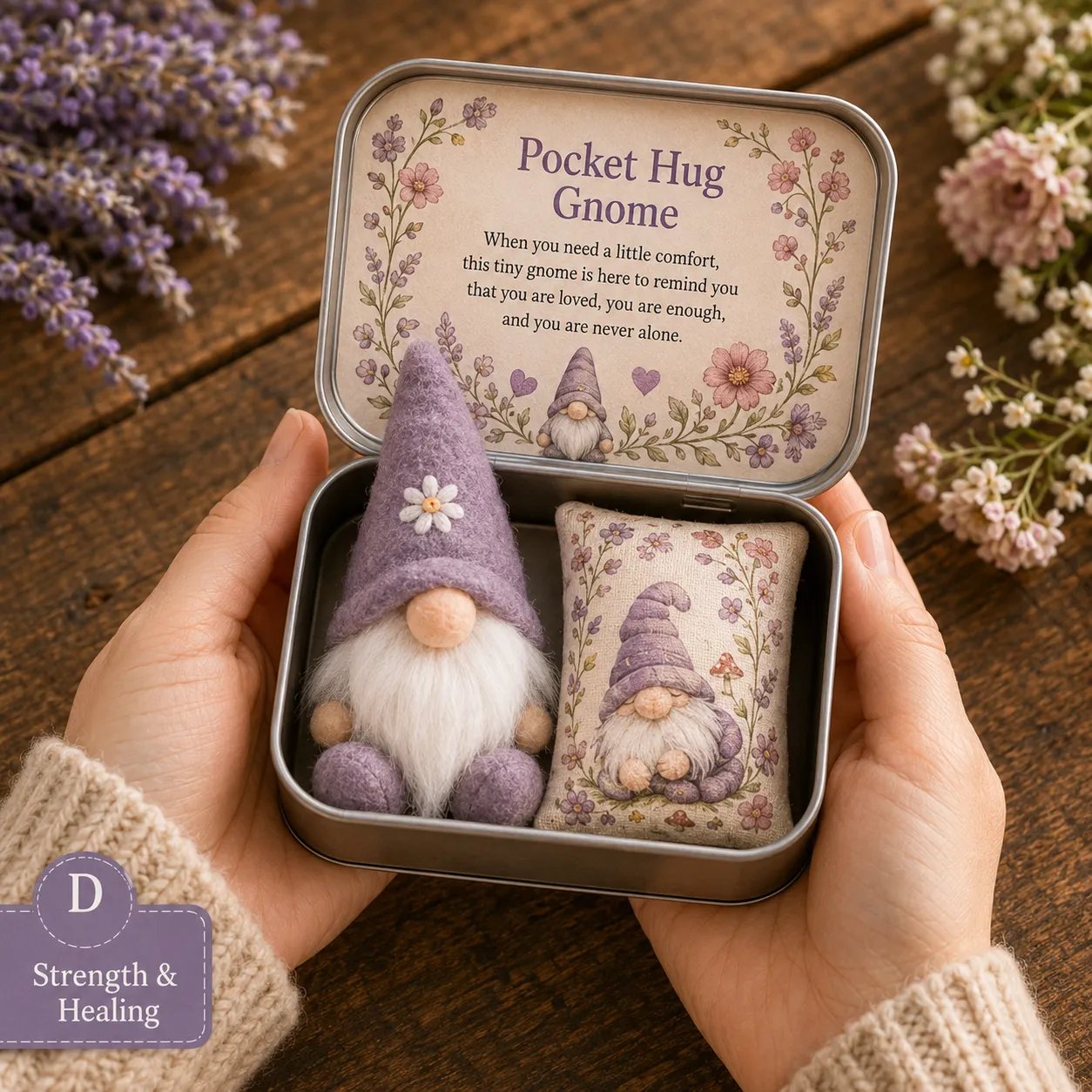 💌 Pocket Hug Gnome Comfort Gift Tin | Mini Plush Keepsake with Heartfelt Message, Matching Cushion & Protective Metal Case 🧸✨