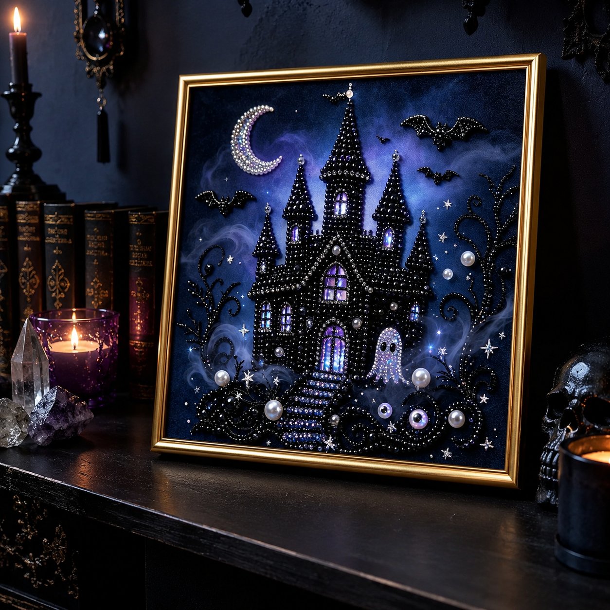 🔥 LAST DAY 49% OFF – 🖤 Premium 3D Pearl Dark Gothic Diamond Painting Art Kit | Luxury Flocked Canvas with Scratch-Resistant Non-Fading Pearl Beads DIY Dark Academia Decor 💀🕯️✨