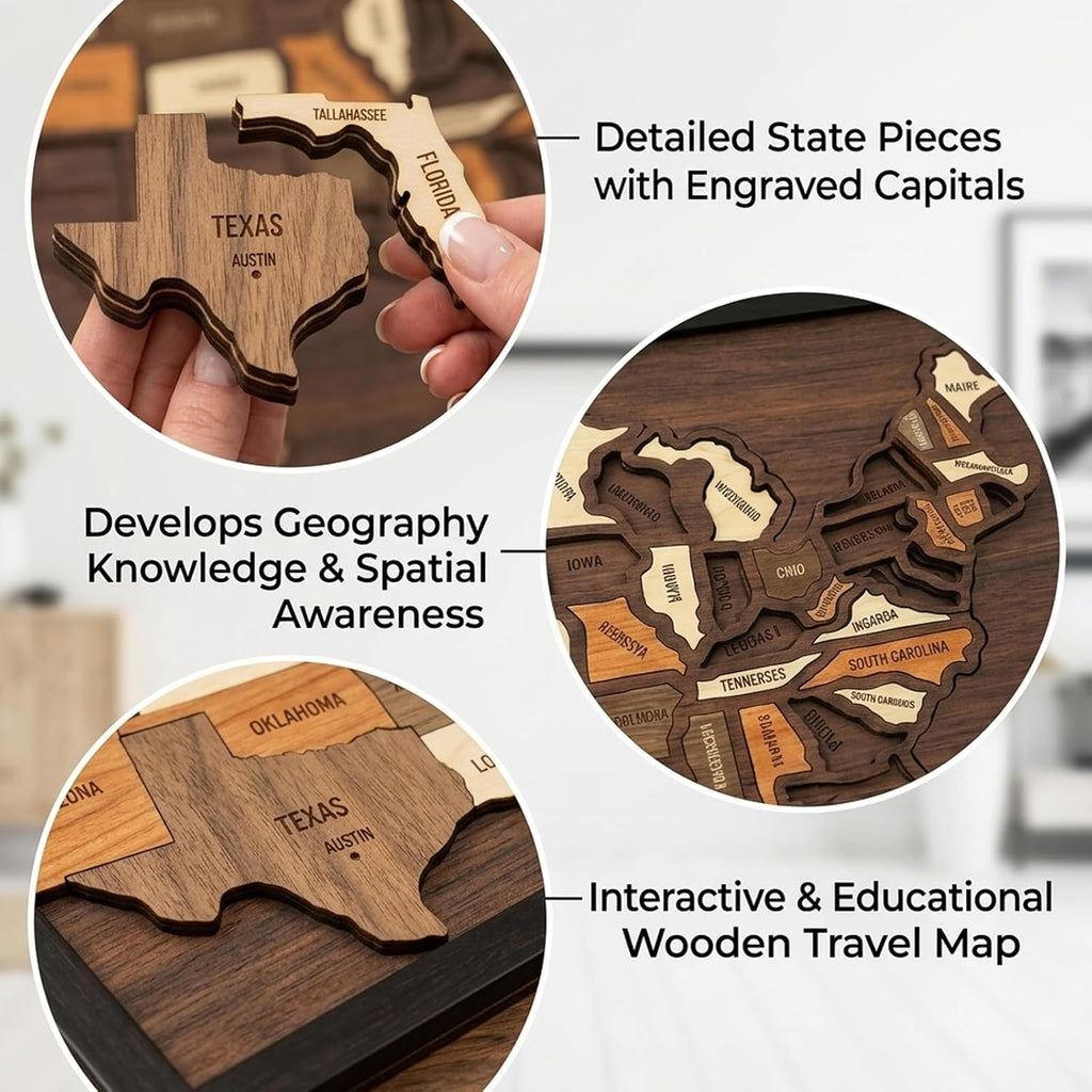 🔥Limited Time 70% off – USA Wooden Travel Map Puzzle for Adventure Lovers