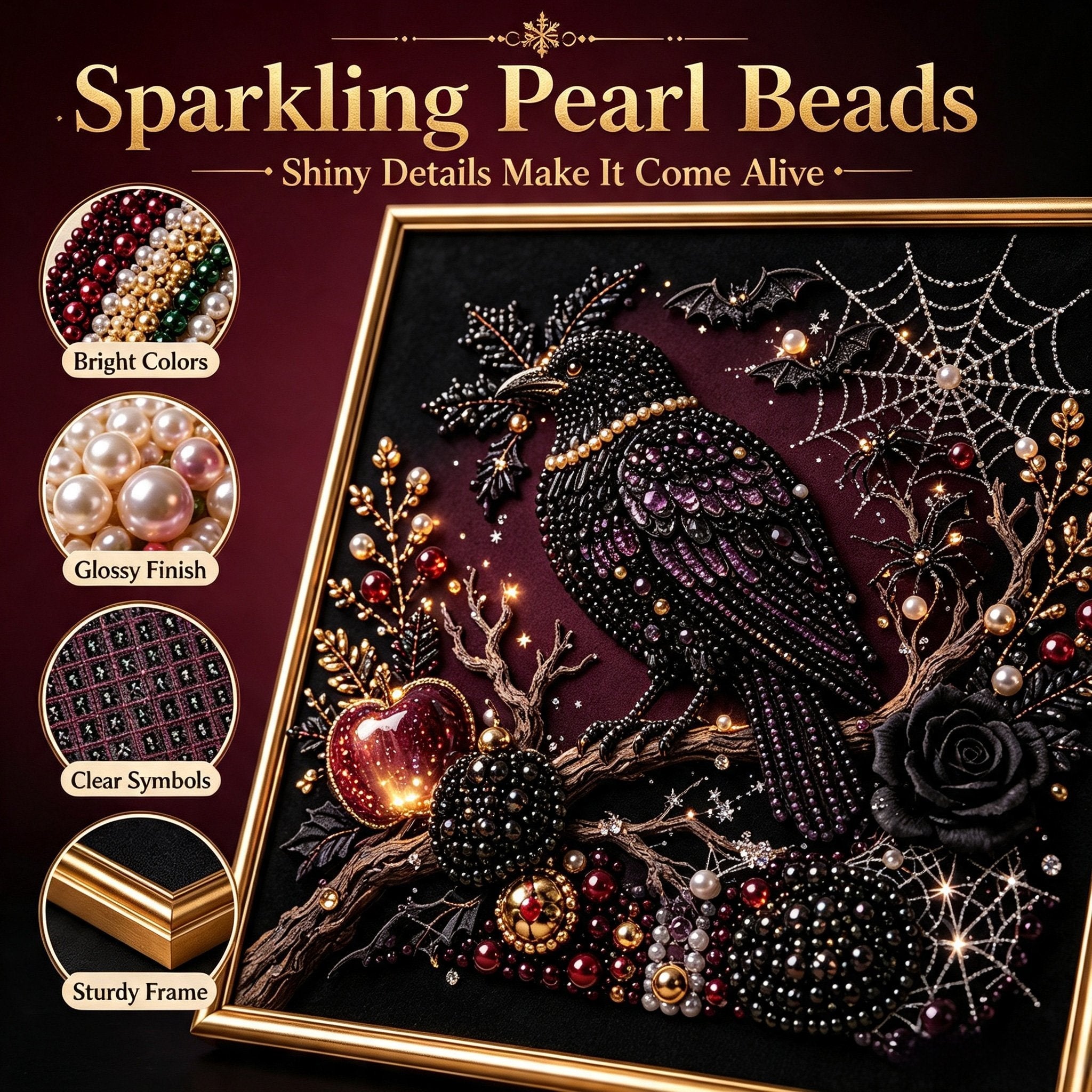 🔥 LAST DAY 49% OFF – 🖤 Premium 3D Pearl Dark Gothic Diamond Painting Art Kit | Luxury Flocked Canvas with Scratch-Resistant Non-Fading Pearl Beads DIY Dark Academia Decor 💀🕯️✨