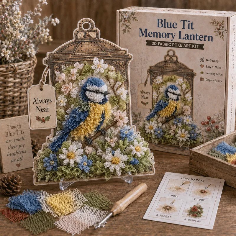 🕊️ Always Near 3D Fabric Poke Art Memory Lantern Kit | No-Sew Bird Keepsake Craft with Pre-Punched Board, Display Stand & Keepsake Tag ✨