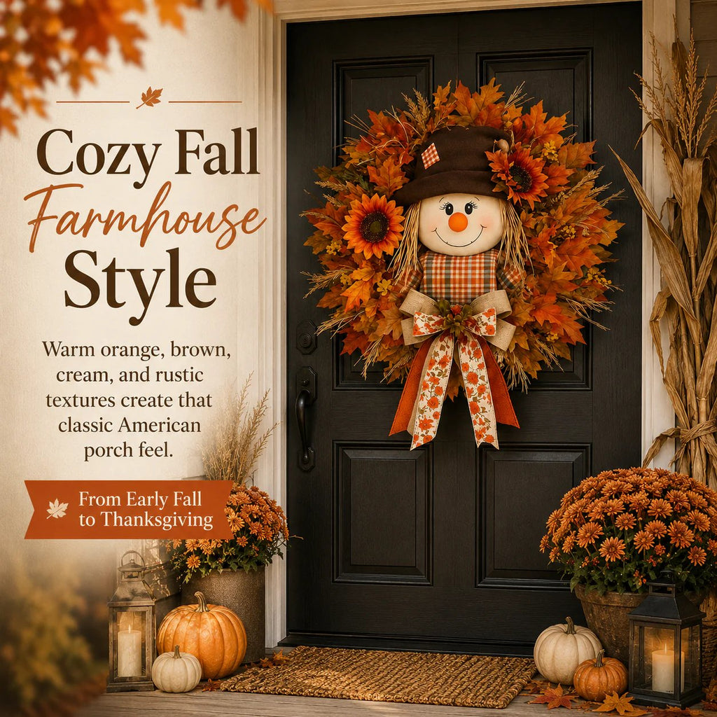 🎁LAST DAY — LIMITED TIME 70% OFF！——🍂🌻Lighted Scarecrow Fall Wreath for Front Door