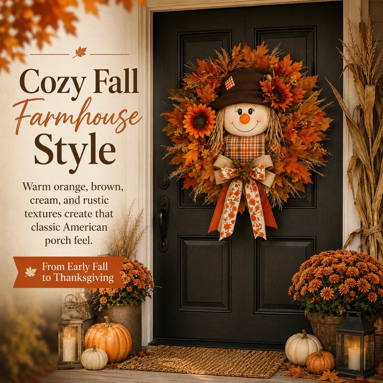 🎁LAST DAY — LIMITED TIME 70% OFF！——🍂🌻Lighted Scarecrow Fall Wreath for Front Door