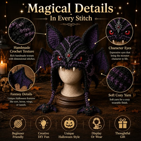 🔥 LAST DAY 70% OFF – 🎃 Halloween Monster Hood DIY Crochet Kit | Premium Soft Yarn Materials with Step-by-Step Guide DIY Handmade Wearable Character Hood 🧶🎭✨